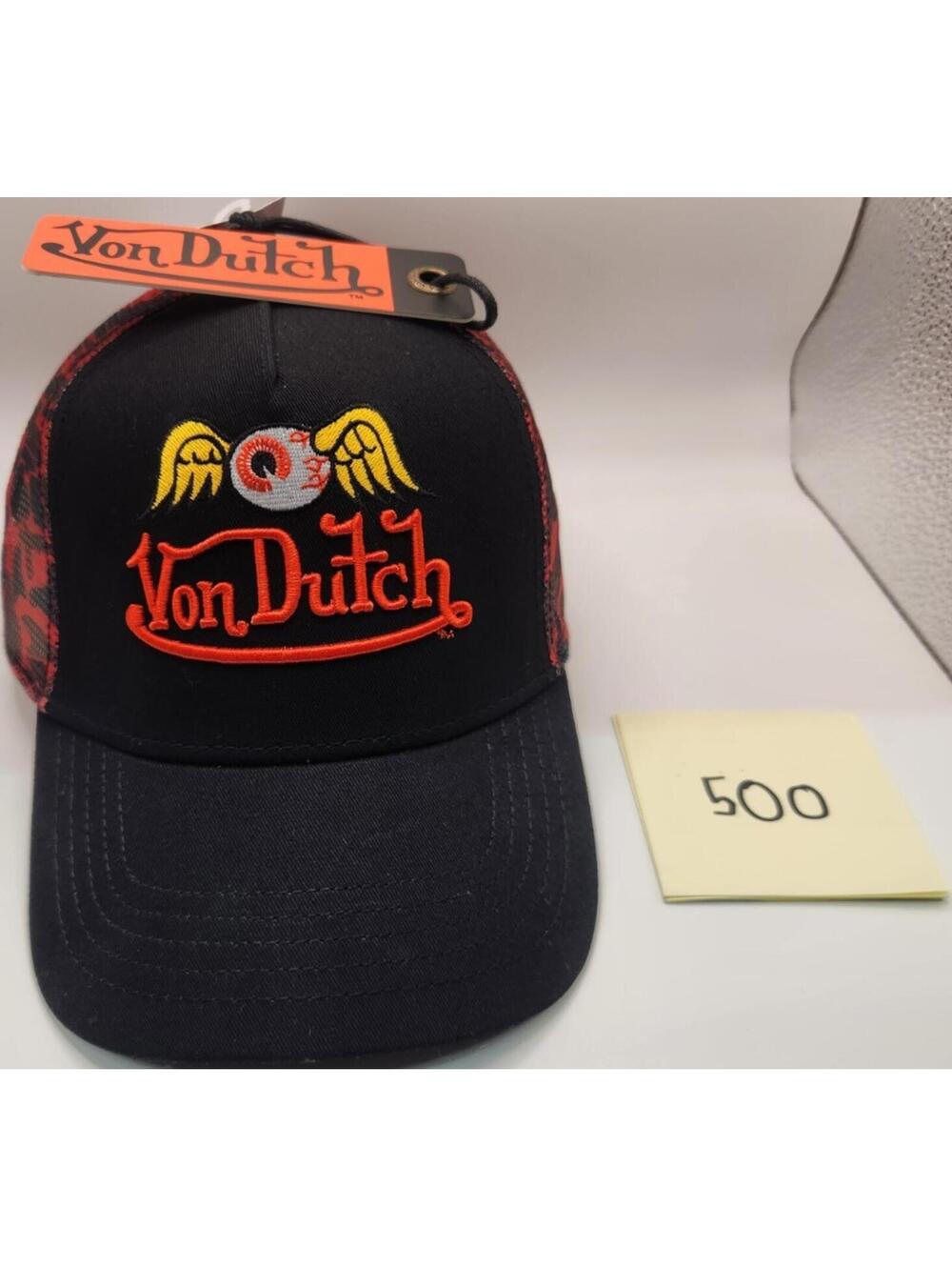 Von Dutch Trucker Hat Black/Red Camo Mesh Back Adjustable One Size Logo